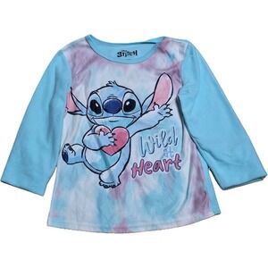 Disney Stitch Long Sleeve Fleece Pajama Girls size 6/6X Flame Resistant‎ Tie Dye